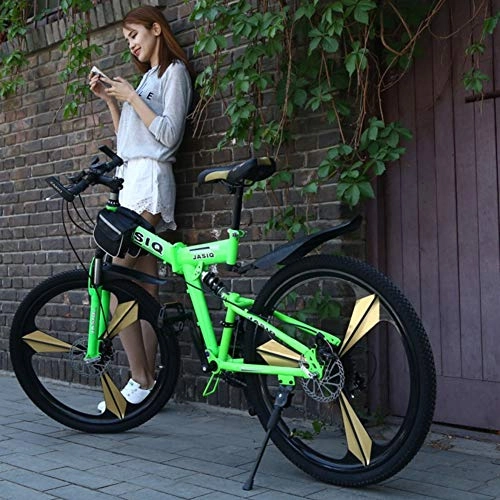 Folding Bike : ZTIANR 24" 26" Mountain Bike 21 Speed Bicycle Front And Rear Shock Absorber Mountain Bike Cross Country Bicycle Adult Bmx, Green, 24 inches