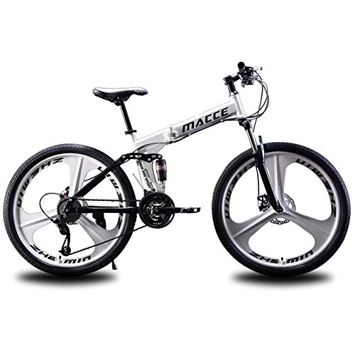 Folding Bike : ZTIANR Bicycle, 24Inch 26Inch Folding Mountain Bike 21 Speed Double Damping 3 Knife Wheel Bicycle Double Disc Brakes Mountain Bike, White, 24 inch 21 speed