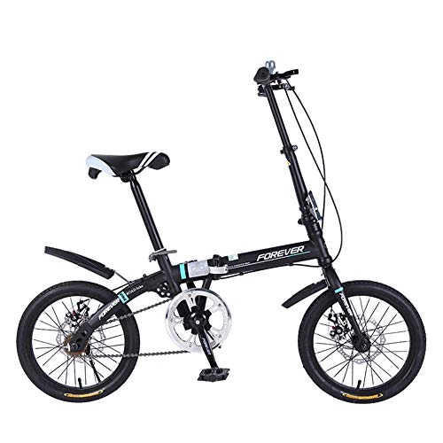 Folding Bike : ZTIANR Folding Bicycle, 16 Inch Folding Bike, Front And Rear Disc Brakes, Adult Ultralight Portable City Bike Youth Student Bicycle, Black