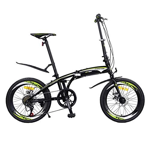 Folding Bike : ZTIANR Folding Bicycle, 20 Inch 7-Speed Foldable Bike Alloy Lightweight Commuter City Caravan Bicycle Ultra Light Portable Bike, Green