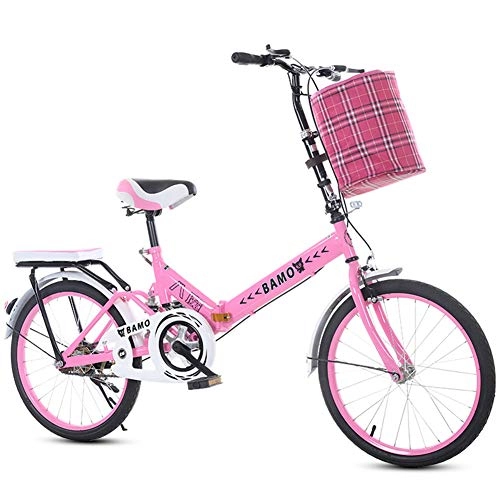 Folding Bike : ZTIANR Folding Bicycle, 20 Inch Adult Folding Bike High Carbon Steel Frame Class Ultra Light Portable City Bicycle, V Brake, Damping, Pink