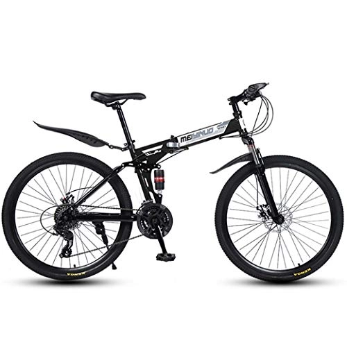 Folding Bike : ZTYD 26" 21-Speed Mountain Bike for Adult, Lightweight Aluminum Full Suspension Frame, Suspension Fork, Disc Brake, Black, A