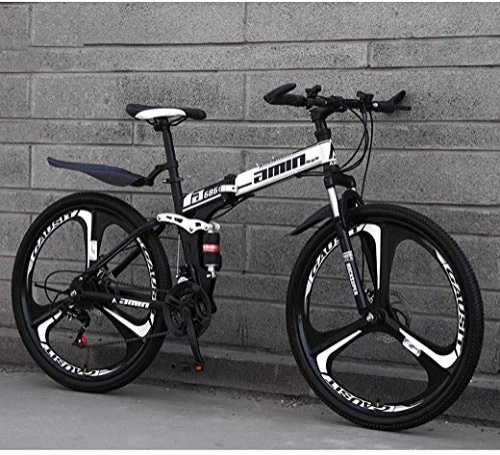 Folding Bike : ZTYD Mountain Bike Folding Bikes, 26Inch 24-Speed Double Disc Brake Full Suspension Anti-Slip, Lightweight Aluminum Frame, Suspension Fork, White, B