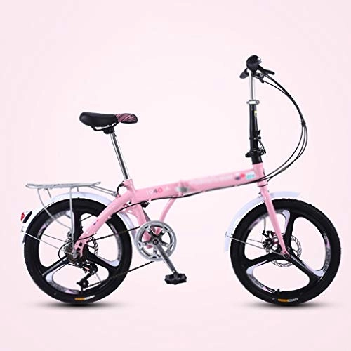 Folding Bike : Zunruishop Portable folding Bike Bicycle Foldable Bicycle Ultra Light Portable Variable Speed Small Wheel Bicycle -20 Inch Wheels Folding Bike Bicycle (Color : Pink)