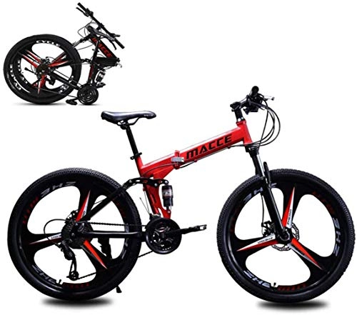 Folding Bike : ZWFPJQD Folding Mountain Bike, Road Bike, 21 Speed Ultra-Light Bicycle with High-Carbon Steel Frame And Fork, Disc Brake, for Man, Woman, City, Aerobic Exercise, Endurance Training / Red