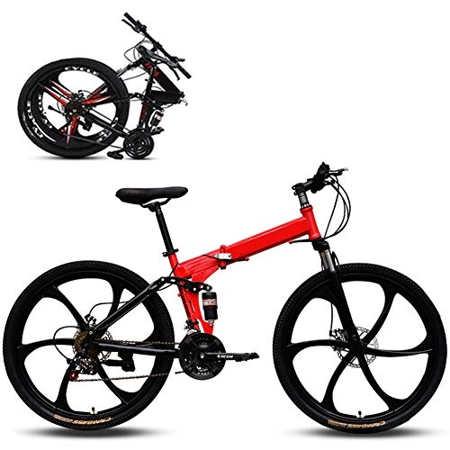Folding Bike : ZWFPJQD Folding Mountain Bike, Road Bike, 6 impeller 21 Speed Ultra-Light Bicycle with High-Carbon Steel Frame And Fork, Disc Brake, for Man, Woman, City, Endurance Training / Red