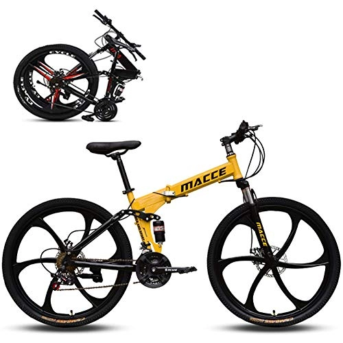 Folding Bike : ZWFPJQD Folding Mountain Bike, Road Bike, 6 impeller 21 Speed Ultra-Light Bicycle with High-Carbon Steel Frame And Fork, Disc Brake, for Man, Woman, City, Endurance Training / Yellow