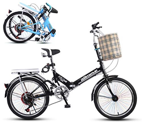Folding Bike : ZWFPJQD glj 20 Inch Folding Bicycle Women'S Light Work Adult Adult Ultra Light Variable Speed Portable Adult Small Student Male Bicycle Folding Carrier Bicycle Bike / Black