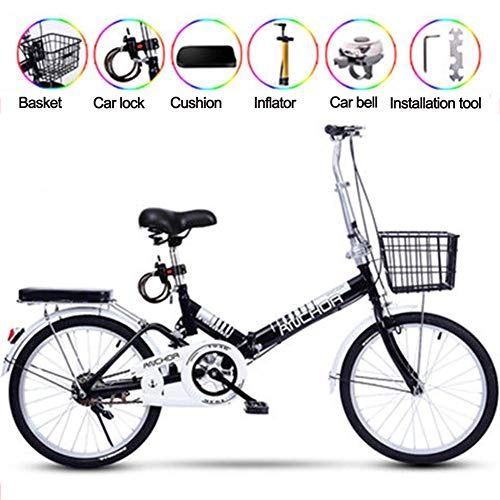 Folding Bike : ZWFPJQD glj 20 inch Folding Bike Gearbox, City Student Commuter Car, Shock Absorber Bicycle for Men and Women, Folding Bicycle with double disc brake, Adult bicycle / Black / Single speed
