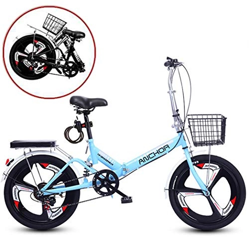 Folding Bike : ZWFPJQD glj 20-Inch Folding Speed Bicycle, Mountain Bike, Damping Bicycle Unisex, Folding Bicycle with Double Disc Brake, Adult Bicycle / bule / Single speed
