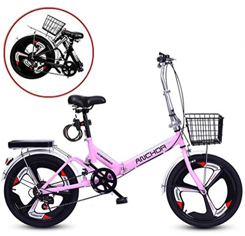 Folding Bike : ZWFPJQD glj 20-Inch Folding Speed Bicycle, Mountain Bike, Damping Bicycle Unisex, Folding Bicycle with Double Disc Brake, Adult Bicycle / Pink / Single speed