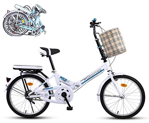 Folding Bike : ZWFPJQD glj Folding Bicycle Women'S Light Work Adult Adult Ultra Light Single Speed Portable Adult 16 / 20 Inch Small Student Male Bicycle Folding Bicycle Bike / White / 20in