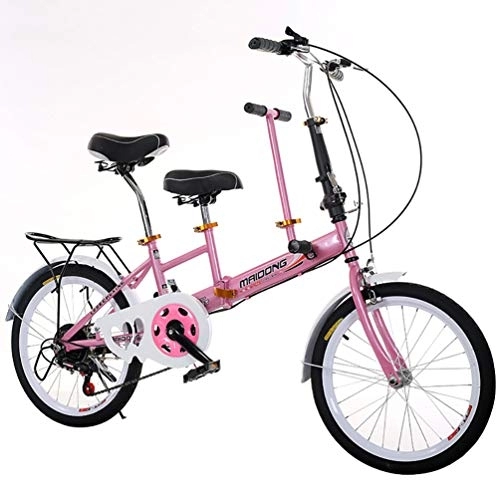 Folding Bike : ZXCY 20 Inch Double Seat Parent-Child Lightweight Mini Bike Small Protable High Carbon Steel Variable Speed Folding Bike Mother Kids Bike Twins Bike, Pink