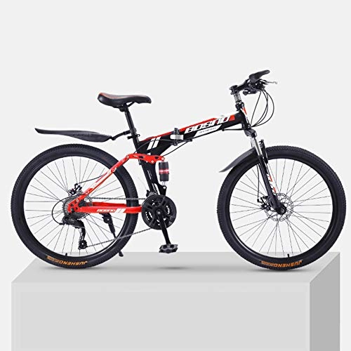 Folding Bike : ZXCY 24 Inches Foldable Mountain Bike 27 Speed Carbon Steel Bicycle Full Suspension MTB with Magnesium Alloy Integrated Wheel Racing Bicycle Outdoor Cycling, Red