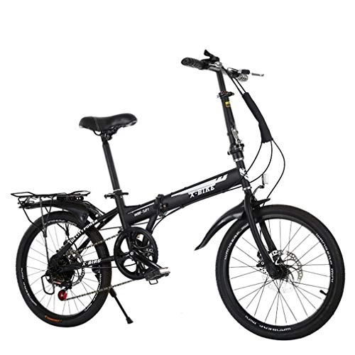 Folding Bike : ZXCY Adults 20-Inch Folding Speed Bicycle Portable Folding Bike for Women Student with Shock Absorber Ladies Variable Speed Bike, Black