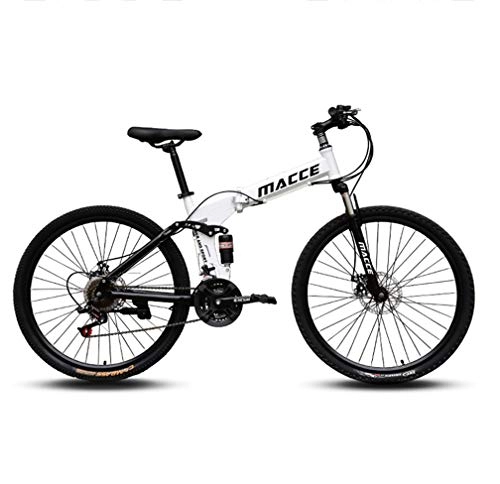 Folding Bike : ZXCY High Carbon Steel Bikes 21 Speed Foldable Bicycle Mountain Bike Ideal for School And Work with Dual Disc Brakes Adult Road Bike, White, 24 INCH