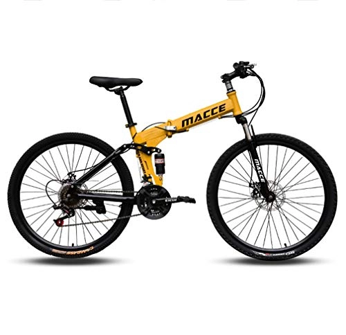 Folding Bike : ZXCY High Carbon Steel Bikes 21 Speed Foldable Bicycle Mountain Bike Ideal for School And Work with Dual Disc Brakes Adult Road Bike, Yellow, 26 INCH