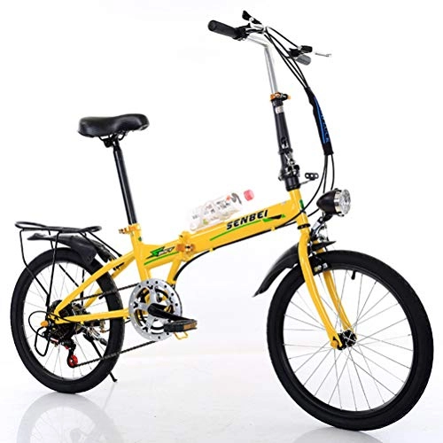 Folding Bike : ZXCY Ultralight Foldable Bicycle 20 Inch Portable Adult Folding Bike To Work School And Commute Men And Women City Cycling with Lock Bell And Pump, Yellow