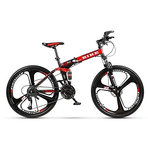 Folding Bike : ZXM Foldable MountainBike 24 / 26 Inches, MTB Bicycle with 3 Cutter Wheel, Black&Red