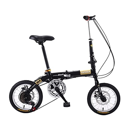 Folding Bike : ZXQZ 14 Inch Foldable Bicycle Adult Speed Bicycles Ladies Bike High Carbon Steel Frame Student Bikes (Color : Black)