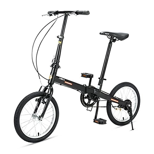 Folding Bike : ZXQZ 16-inch Foldable Bicycles, Light Bicycles for Students, for Parks, Outings, Walks and To Work (Color : Black)