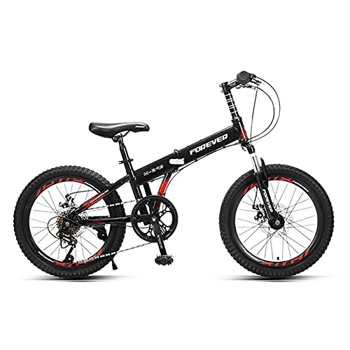 Folding Bike : ZXQZ 20 Inch Foldable Bicycle, Variable Speed Mountain Bike, High Carbon Steel Frame, for Children Aged 7-12 (Color : Black)