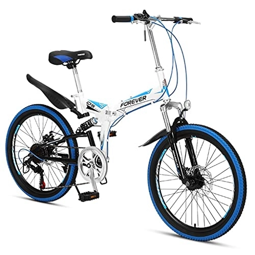Folding Bike : ZXQZ 22 Inch Cross Country Folding Mountain Bike, for Teenagers Students (Color : Blue)