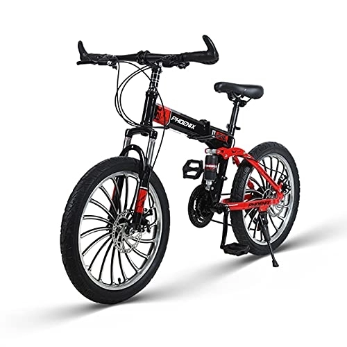 Folding Bike : ZXQZ Folding Bicycle, 20-inch Student Variable Speed Cross-country Mountain Bike with Double Shock Absorption, for Home, Office, Trunk (Color : Black)