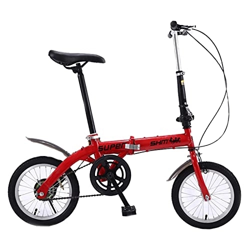 Folding Bike : ZXQZ Folding Bike, 14'' City Road Bikes, Front Rear V Brake Bicycle for Men Women (Color : Red)