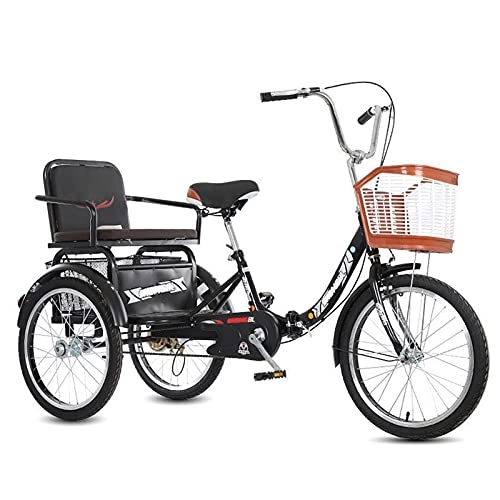 Folding Bike : zyy Adult Three Wheel Tricycle Single Speed Hybrid 20 Inch Adjustable Trike Foldable Tricycle with Basket for Adults with Brake System Cruiser Bicycles Black