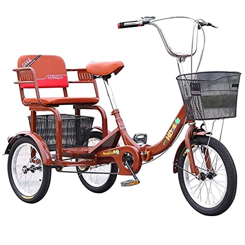 Folding Bike : zyy Adult Three Wheel Tricycle Single Speed Hybrid Cargo Folding Tricycles 16 Inch Adults Trikes with Brake System Cruiser Bicycles for Recreation, Shopping, Picnics Exercise Brown