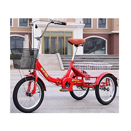 Folding Bike : zyy Adult Tricycle 1 Speed 3 Wheel Trike Bike Cruiser with 16" Big Wheels Front Foldable Tricycle with Basket for Adults for Seniors with Shopping Basket Exercise Men's Women's Tricycles Red