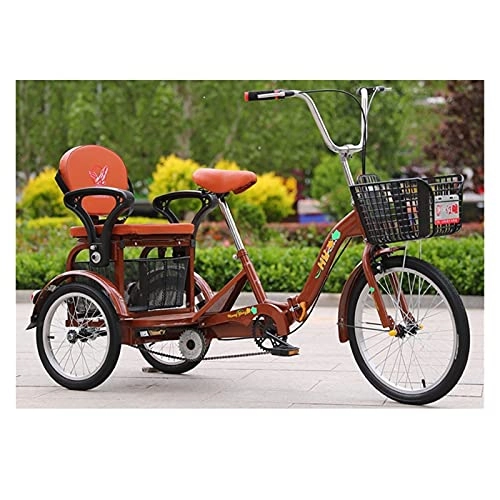 Folding Bike : zyy Adult Tricycle 1 Speed Size Cruise Bike 16-Inch Foldable Tricycle with Basket for Adults Three-Wheeled Bicycle with Shopping Basket for Seniors Women Men (Color : Brown)