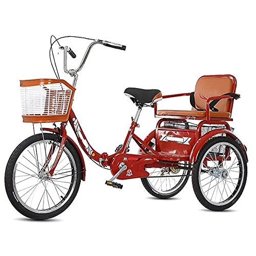 Folding Bike : zyy Adult Tricycle 1 Speed Size Cruise Bike 20 Inch Adjustable Trike Foldable Tricycle with Basket for Adults for Recreation, Shopping, Picnics Exercise Men's Women's Bike (Color : Red)
