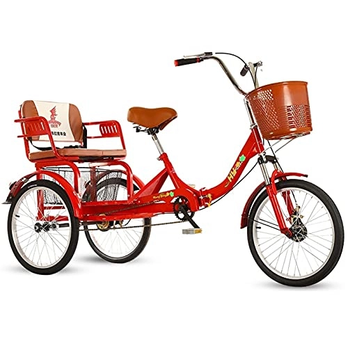 Folding Bike : zyy Adult Tricycle 1 Speed Size Cruise Bike 20 Inch Foldable Tricycle with Basket for Adults with Cargo Basket for Shopping for Recreation Shopping Exercise for Men / Women / Seniors / Youth (Color : Red)
