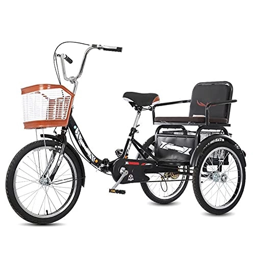 Folding Bike : zyy Adult Tricycle 20 Inch Three Wheel Bikes 1 Speed Foldable Tricycle with Basket for Adults with Large Basket for Recreation Shopping Exercise for Men and Women (Color : Black)