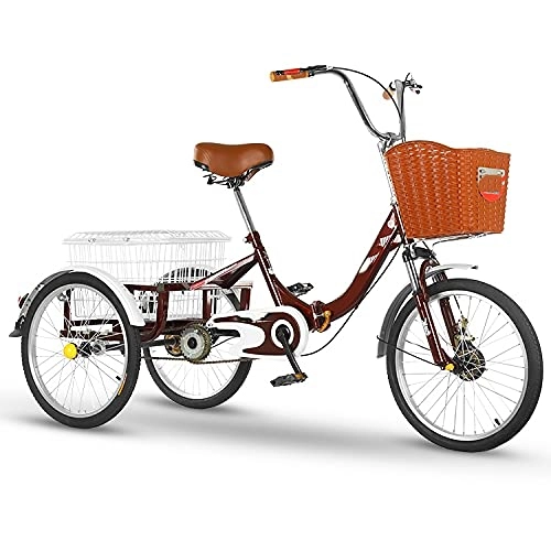 Folding Bike : zyy Adult Tricycle 20 Inch Three Wheel Bikes 1 Speed Three-Wheeled Bicycles Cruise Trike for Recreation Foldable Tricycle with Basket for Adults for Men, Women, Seniors Red