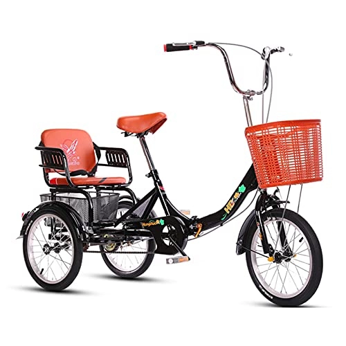 Folding Bike : zyy Adult Tricycle 3 Wheel 1 Speed Trikes Foldable Tricycle with Basket 16 Inch Adjustable Trike for Adults Cargo Trike Bike for Outdoor Sports Shopping (Color : Black)