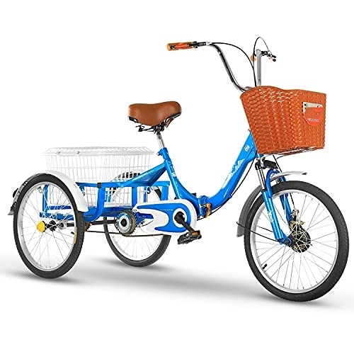 Folding Bike : zyy Adult Tricycle Bike 1 Speed 20 Inch 3 Wheel Bikes Foldable Tricycle with Basket for Adults Rear Basket Hold Vegetables Fruits Picnics Exercise Men's Women's Bike