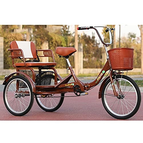 Folding Bike : zyy Adult Tricycle Bike 20-Inch Large Size Basket Three Wheel Bikes 1 Speed Foldable Tricycle With Basket for Adults for Recreation Shopping Picnics Exercise Men's Women's Bike (Color : Brown)