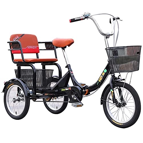 Folding Bike : zyy Adult Tricycles 1 Speed Folding Adult Trikes 16 Inch Adjustable Trike Cargo Cruiser Trike Bike Large Size Basket for Recreation, Shopping, Picnics Exercise Men's Women's Bike (Color : Black)