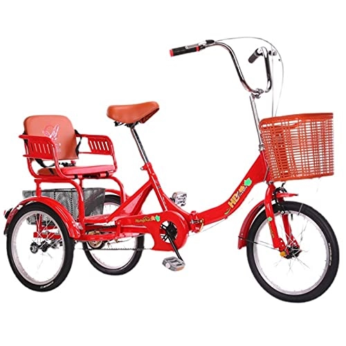 Folding Bike : zyy Adult Tricycles 1 Speed Folding Adult Trikes Cargo Basket Adjustable Handlebars Large Size Basket for Recreation Shopping Exercise Picnics Exercise Men's Women's Bike (Color : Red)