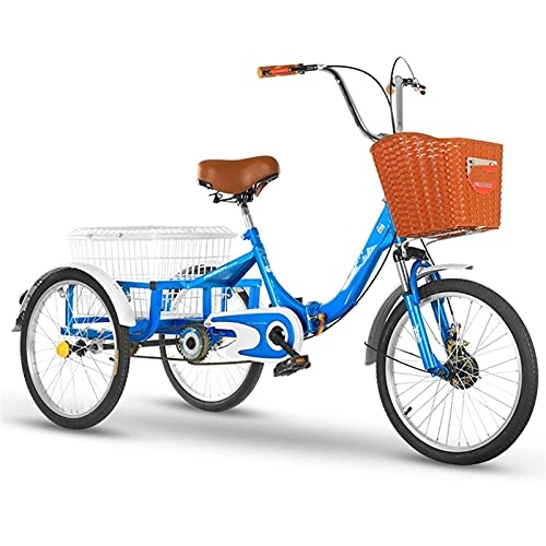 Folding Bike : zyy Adult Tricycles 3 Wheel 1 Speed Trikes 20 Inch Adults Trikes Shock-absorbing Double-brake Foldable Tricycle with Basket for Adults for Recreation, Shopping, Exercise Men's Women's Bike