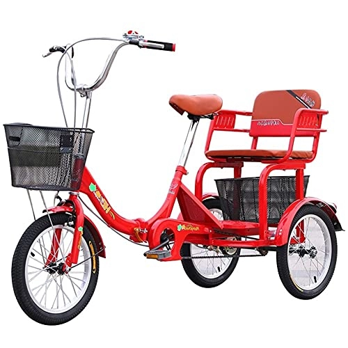 Folding Bike : zyy Adult Trike 1 Speed 3-Wheel 16-Inch Three Wheel Cruiser Bike Foldable Tricycle with Basket for Adults Three-Wheeled Bicycle for Men and Women with Shopping Basket for Seniors (Color : Red)