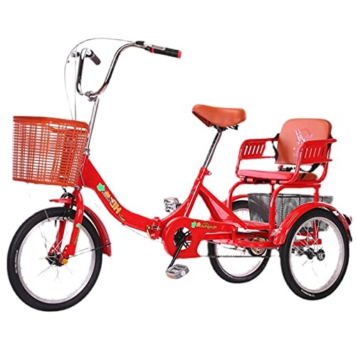 Folding Bike : zyy Adult Trike 1 Speed 3-Wheel Three Wheel Cruiser Bike 20-Inch Large Size Basket for Recreation Shopping Exercise Foldable Tricycle with Basket for Adults Women Men Seniors Red