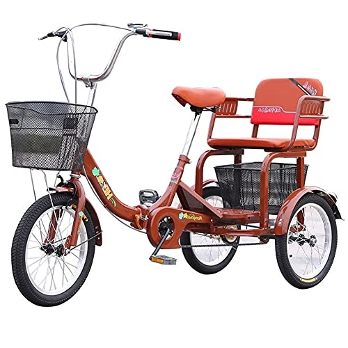 Folding Bike : zyy Adult Trike 1 Speed 3-Wheel Trikes 16 Inch Folding Tricycles with Adjustable Cruiser Bike Seat with Large Basket for Recreation Shopping Exercise Three-Wheeled Bicycle for Men and Women Brown
