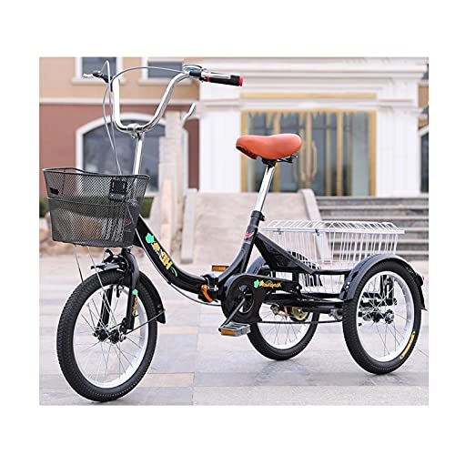 Folding Bike : zyy Three Wheel Cruiser Bike 16-Inch 1 Speed Cargo Basket Adjustable Handlebars Foldable Tricycle with Basket for Adults with Adjustable Cruiser Bike Seat and Bike Basket Exercise Bike Black
