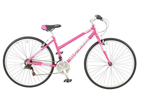 Hybrid Bike : Ammaco. Falcon Modena 700c Wheel Womens Ladies Hybrid Road Trekking Sports Lightweight Alloy Frame Bike Pink Silver 18 Speed 13.2kgs