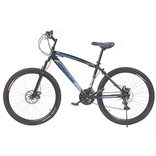 Mountain Bike : 21 Speed Mountain Bike, 24 Inch Double Disc Brake Speed Travel Road Bicycle Sports Leisure (Color : Black blue)