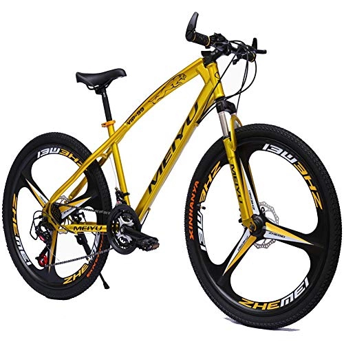 Mountain Bike : 26 Inch Adult Mountain Bike, High-carbon Steel Hardtail Mountain Bike, 21 Speed Mountain Bicycle with Front Suspension Adjustable Seat, Double Disc Brake, Gold